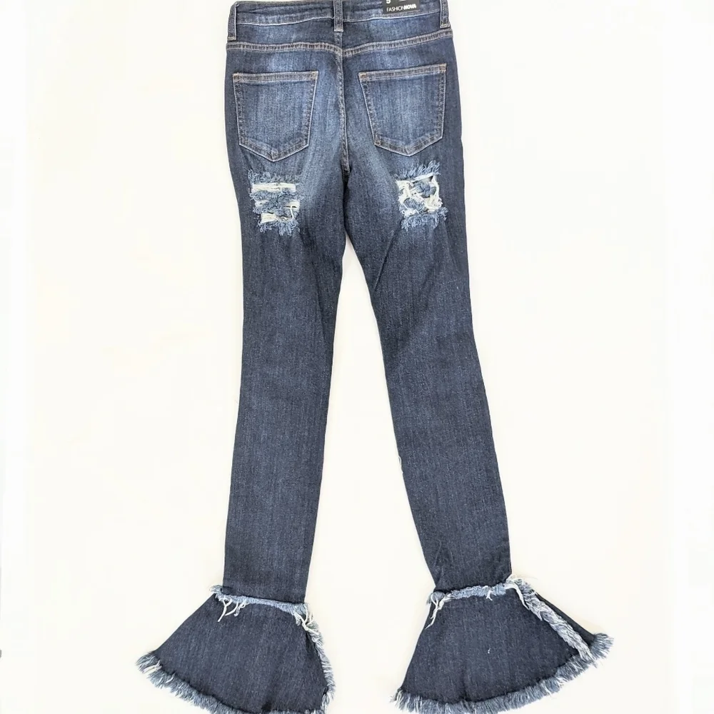 Fashion Nova High Waisted Bell Bottom Distressed Jeans